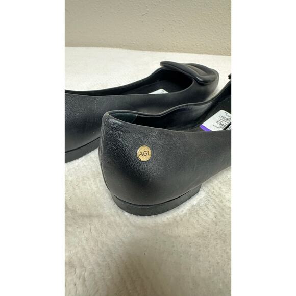 AGL Black Leather Pointed Toe Ballet Flats - Picture 5 of 8